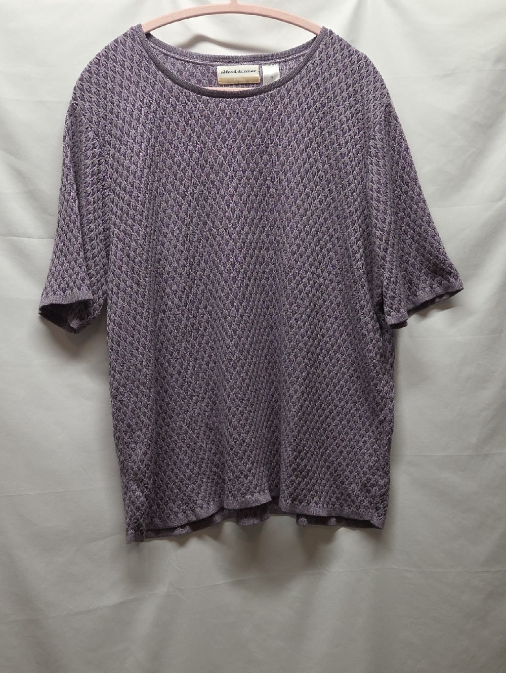 Alfred Dunner Lavender Textured Short Sleeve Crew Sweater